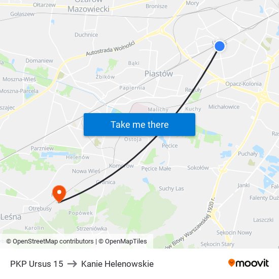 PKP Ursus 15 to Kanie Helenowskie map