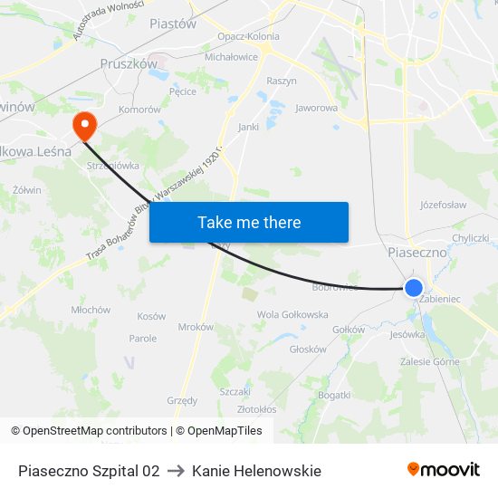 Piaseczno Szpital to Kanie Helenowskie map