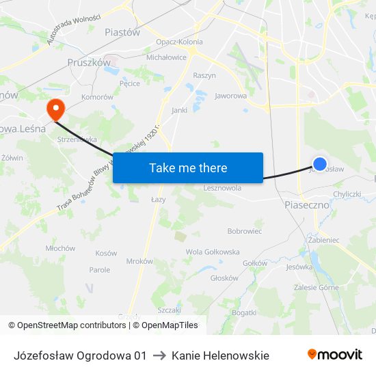 Józefosław Ogrodowa 01 to Kanie Helenowskie map