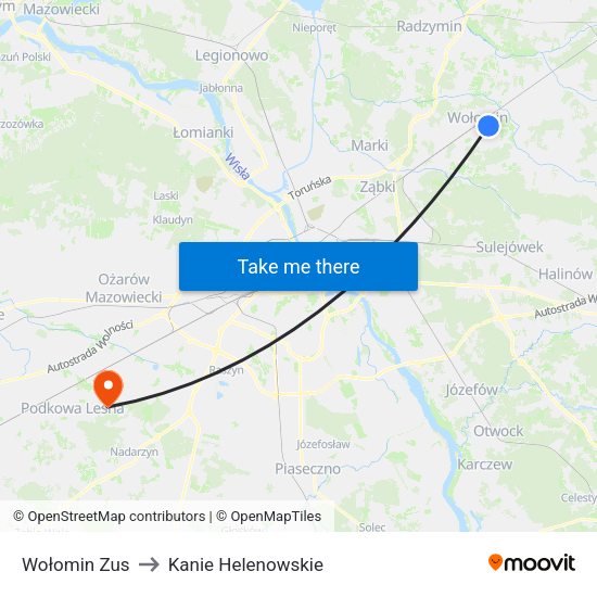 Wołomin Zus to Kanie Helenowskie map