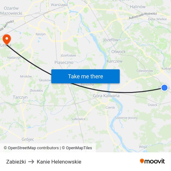 Zabieżki to Kanie Helenowskie map