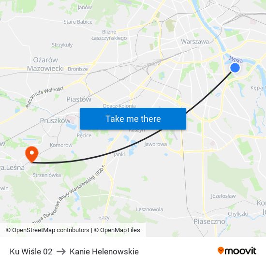 Ku Wiśle to Kanie Helenowskie map