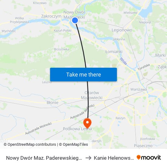 Nowy Dwór Maz. Paderewskiego 01 to Kanie Helenowskie map