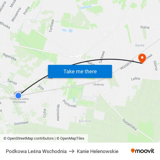 Podkowa Leśna Wschodnia to Kanie Helenowskie map