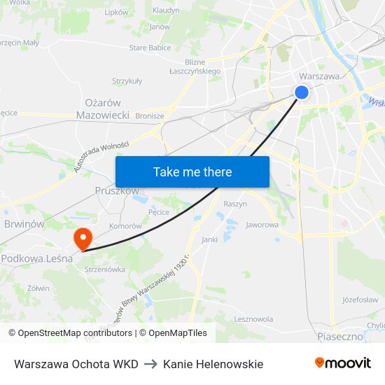 Warszawa Ochota WKD to Kanie Helenowskie map