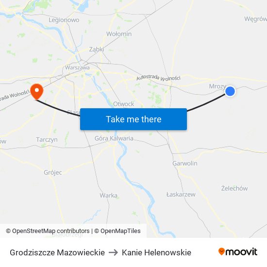 Grodziszcze Mazowieckie to Kanie Helenowskie map