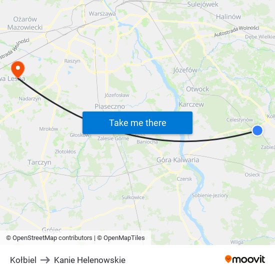 Kołbiel to Kanie Helenowskie map