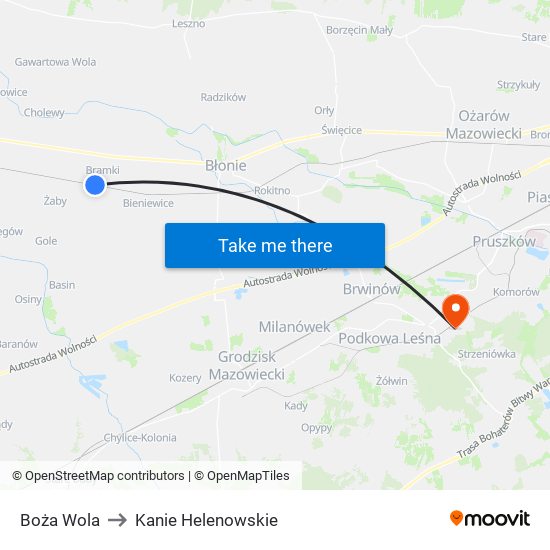 Boża Wola to Kanie Helenowskie map