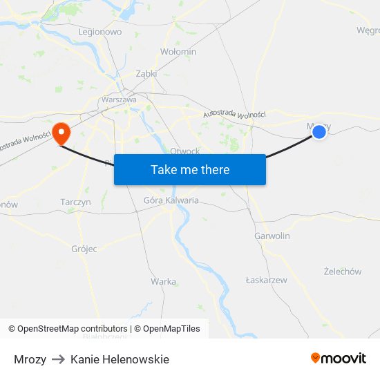 Mrozy to Kanie Helenowskie map