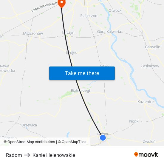 Radom Główny to Kanie Helenowskie map