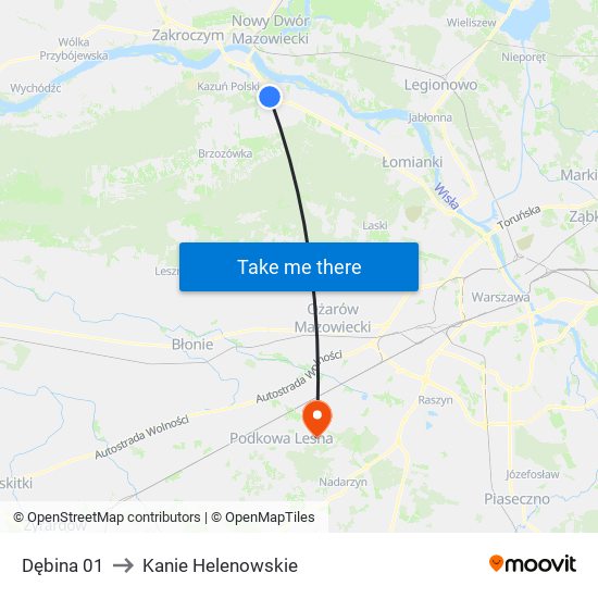 Dębina 01 to Kanie Helenowskie map