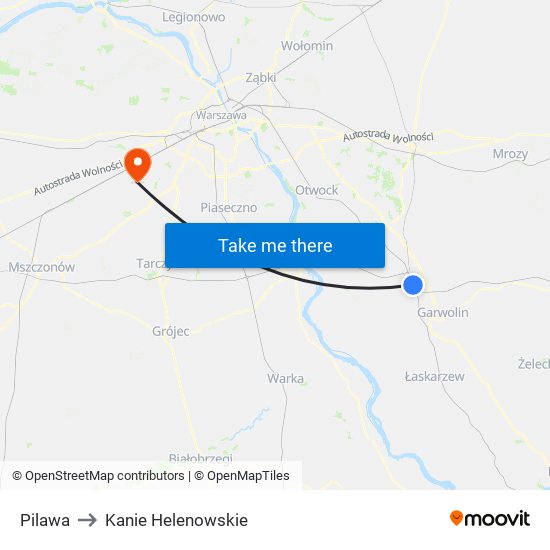 Pilawa to Kanie Helenowskie map