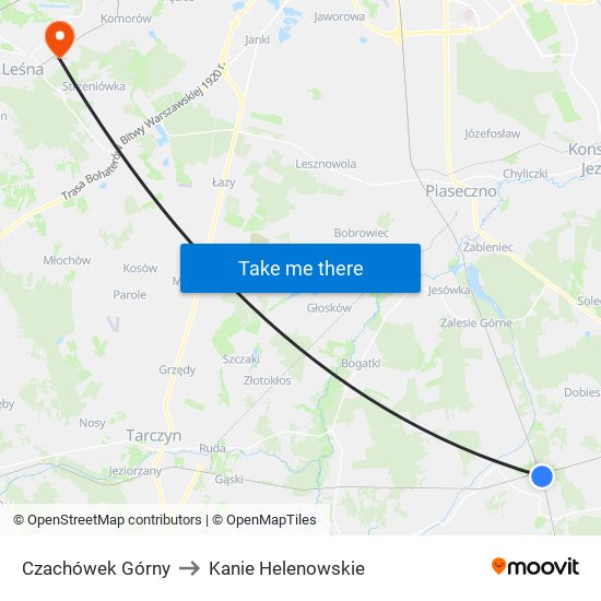 Czachówek Górny to Kanie Helenowskie map