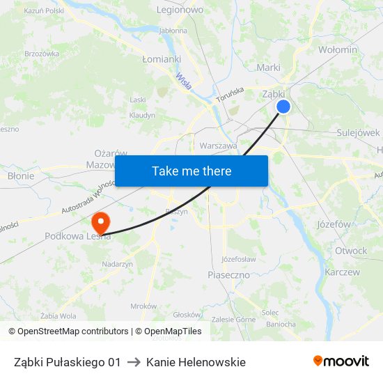 Ząbki Pułaskiego 01 to Kanie Helenowskie map