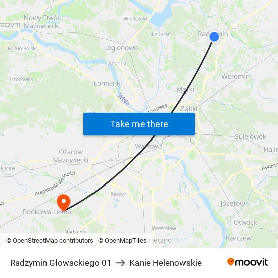 Radzymin Głowackiego to Kanie Helenowskie map