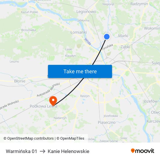 Warmińska to Kanie Helenowskie map