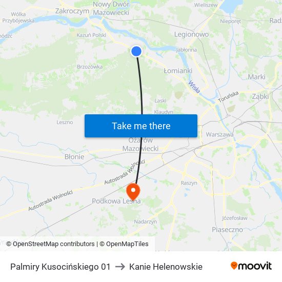 Palmiry Kusocińskiego 01 to Kanie Helenowskie map