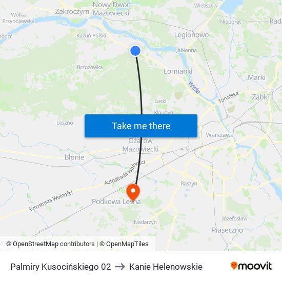 Palmiry Kusocińskiego 02 to Kanie Helenowskie map