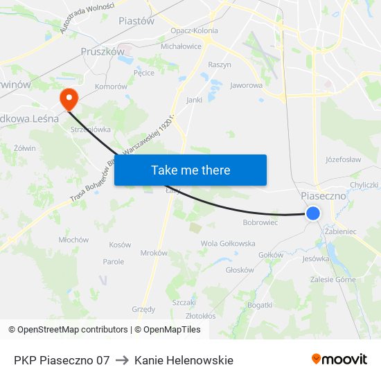 PKP Piaseczno to Kanie Helenowskie map