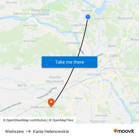 Wieliszew to Kanie Helenowskie map