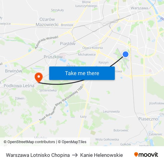 Warszawa Lotnisko Chopina to Kanie Helenowskie map