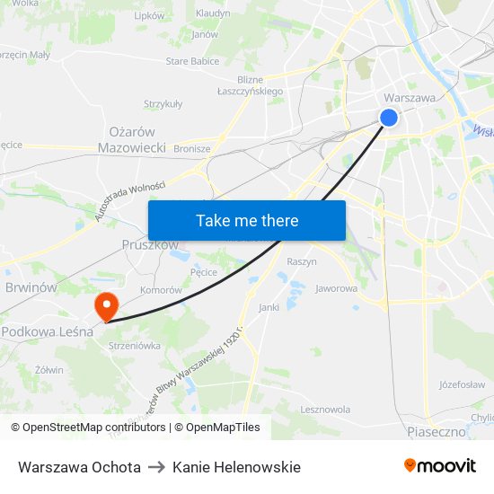 Warszawa Ochota to Kanie Helenowskie map