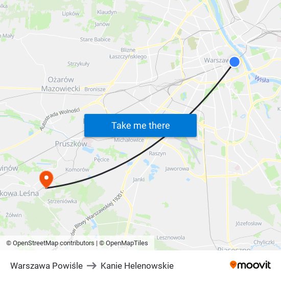 Warszawa Powiśle to Kanie Helenowskie map