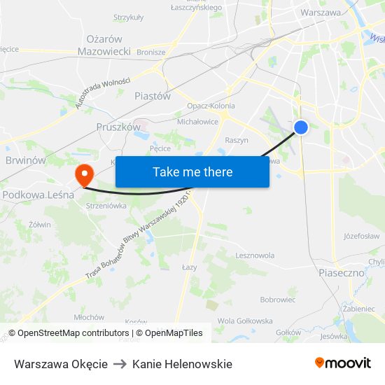 Warszawa Okęcie to Kanie Helenowskie map