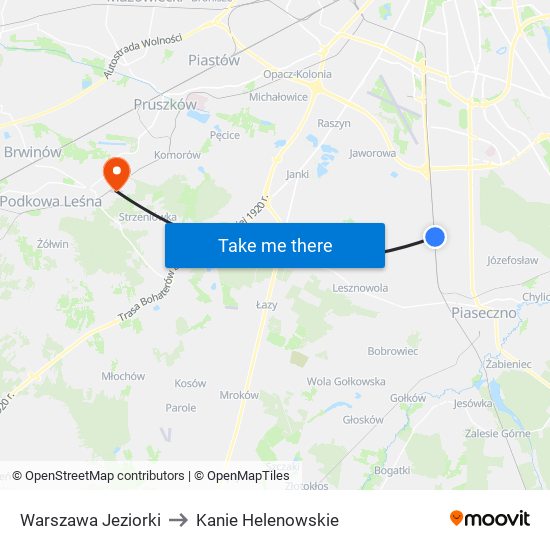 Warszawa Jeziorki to Kanie Helenowskie map