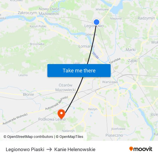 Legionowo Piaski to Kanie Helenowskie map