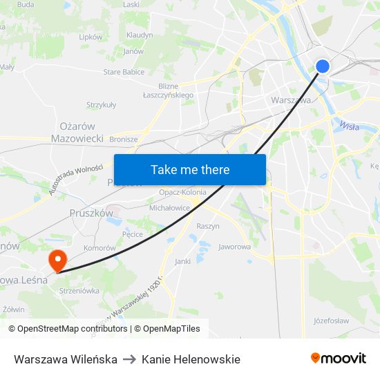 Warszawa Wileńska to Kanie Helenowskie map