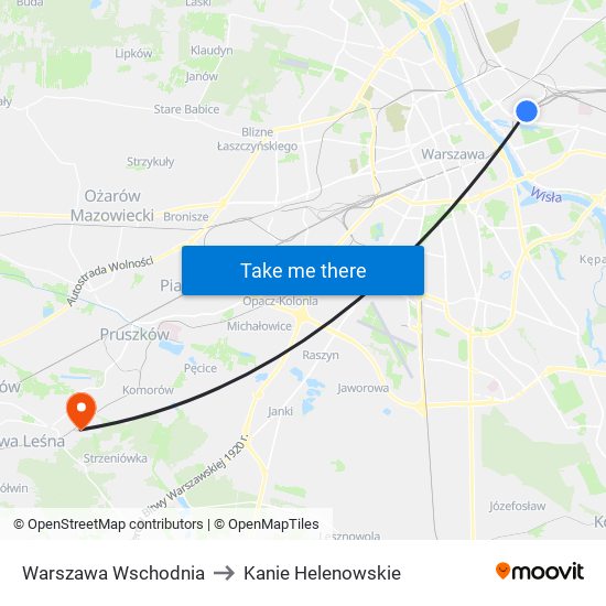 Warszawa Wschodnia to Kanie Helenowskie map