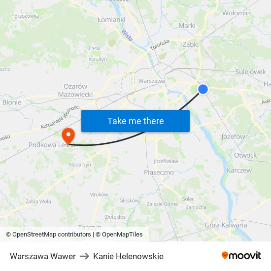 Warszawa Wawer to Kanie Helenowskie map