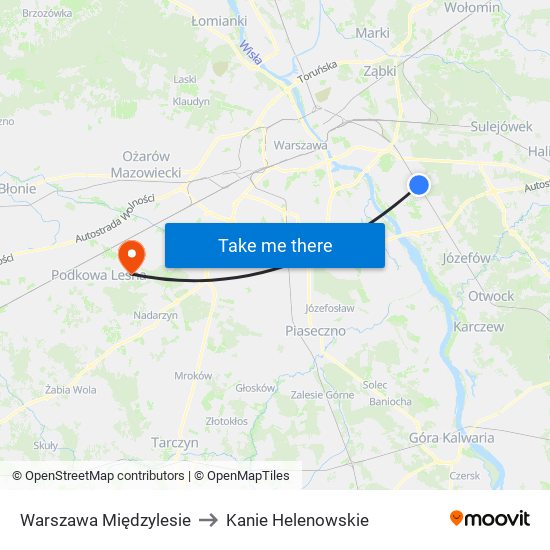 Warszawa Międzylesie to Kanie Helenowskie map