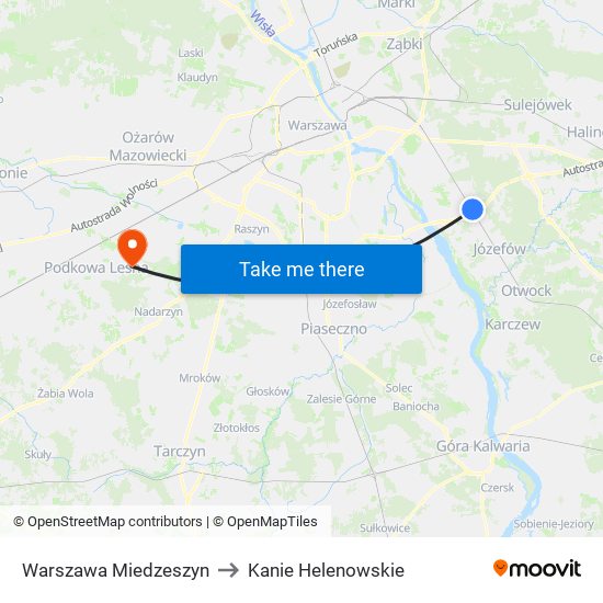 Warszawa Miedzeszyn to Kanie Helenowskie map