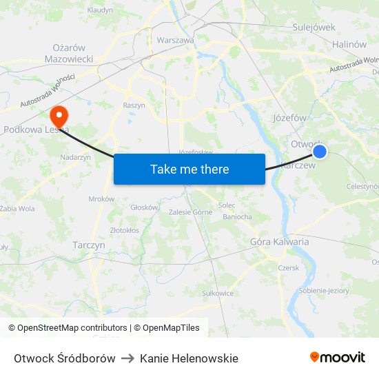 Otwock Śródborów to Kanie Helenowskie map