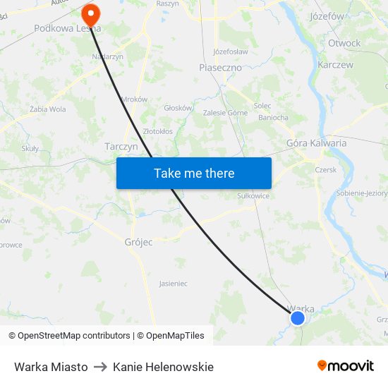 Warka Miasto to Kanie Helenowskie map