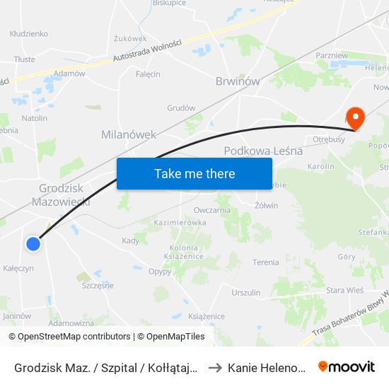 Grodzisk Maz. / Szpital / Kołłątaja 01 (Nż) to Kanie Helenowskie map