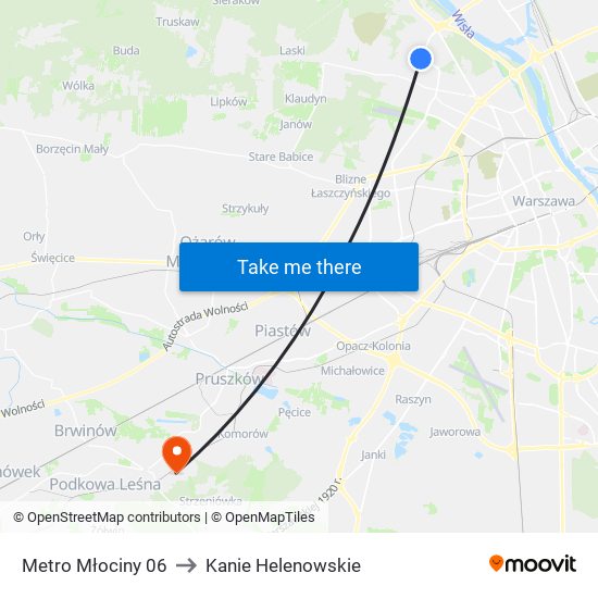 Metro Młociny 06 to Kanie Helenowskie map