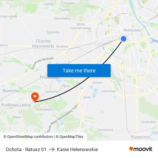 Ochota - Ratusz 01 to Kanie Helenowskie map