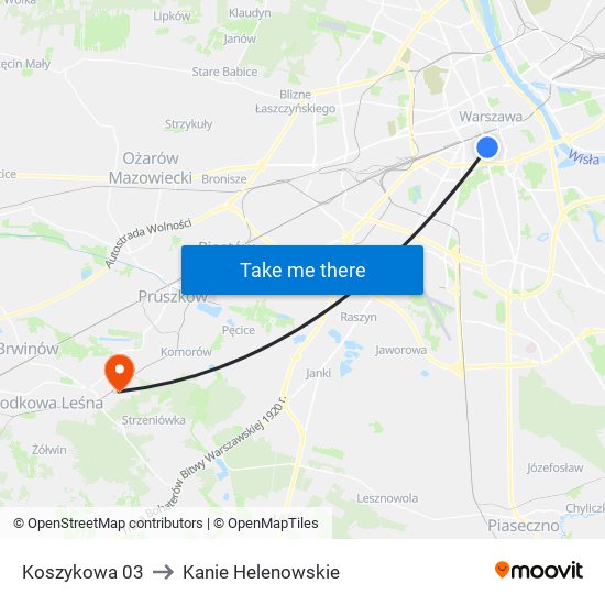 Koszykowa to Kanie Helenowskie map