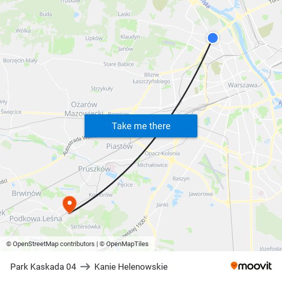 Park Kaskada to Kanie Helenowskie map