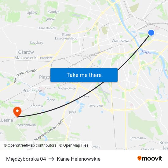 Międzyborska to Kanie Helenowskie map