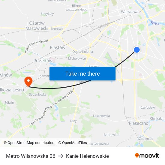 Metro Wilanowska 06 to Kanie Helenowskie map