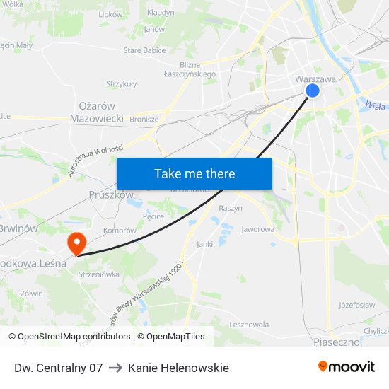 Dw. Centralny 07 to Kanie Helenowskie map