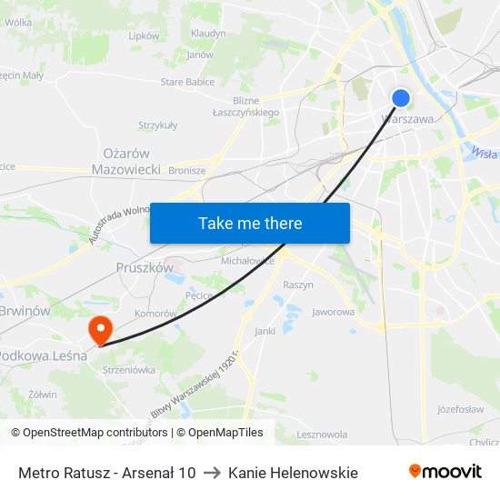 Metro Ratusz - Arsenał 10 to Kanie Helenowskie map