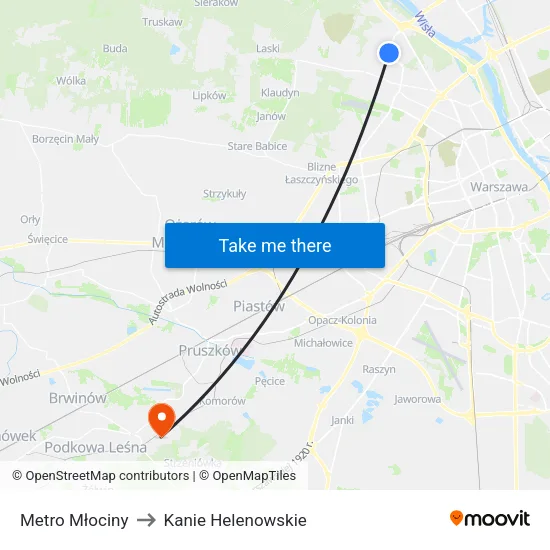 Metro Młociny to Kanie Helenowskie map