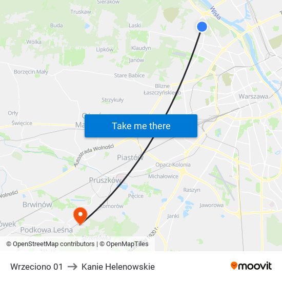 Wrzeciono to Kanie Helenowskie map