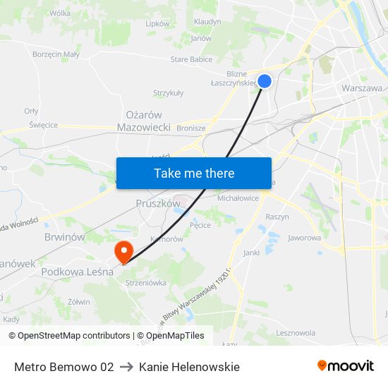 Metro Bemowo 02 to Kanie Helenowskie map