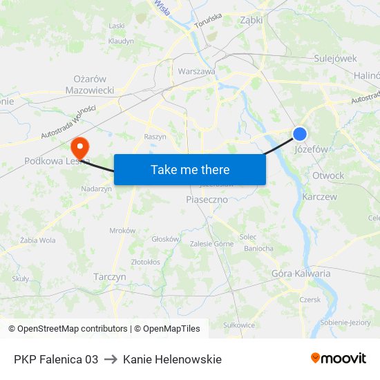 PKP Falenica 03 to Kanie Helenowskie map